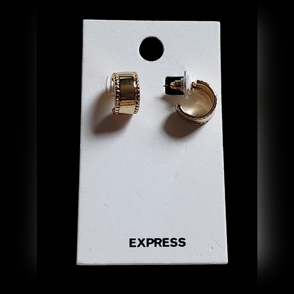 Express Hugging Gold Tone Earrings with Safety Backing Ret 36 NO CALLOUTS NWT - Picture 2 of 4
